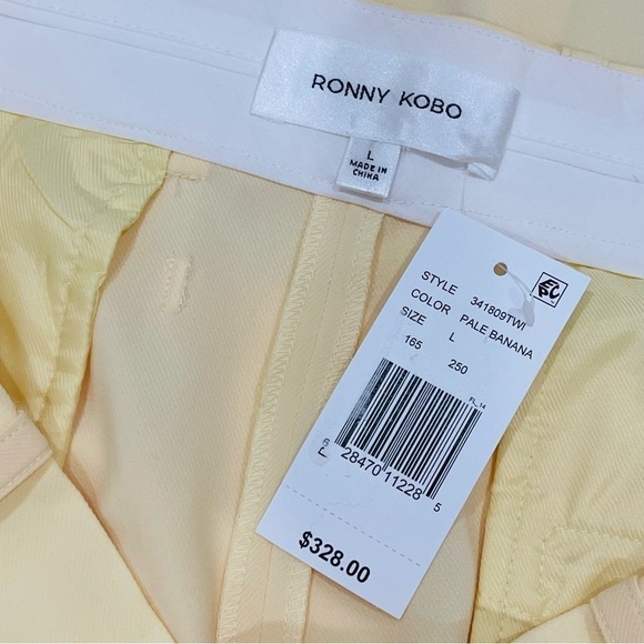 Ronny Kobo Stretch Twill Pleated Wide-Leg Slouchy Trousers Pants Large Yellow - Picture 11 of 16